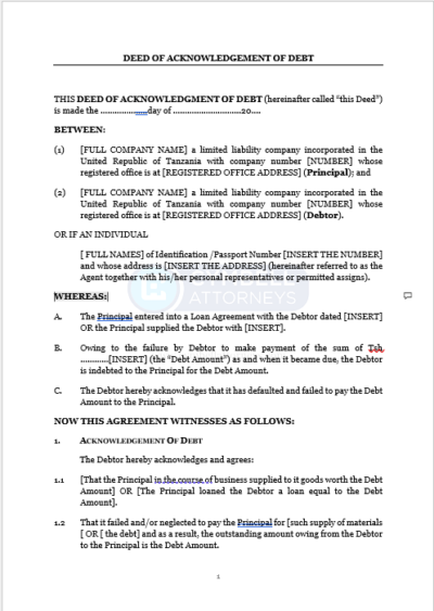 deed of assignment of debt plc