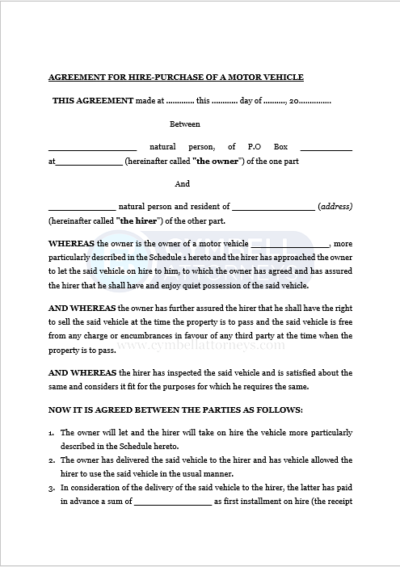 assignment of hire purchase agreement